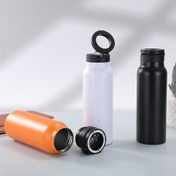 Cross-border magnetic stainless steel thermos, outdoor cycling portable sports water bottle, 24oz phone holder straw mug
