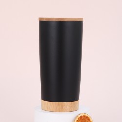 New bamboo-wood bottom 2 0oz car mug, 304 stainless steel coffee mug with wood grain lid, double-walled vacuum insulated office tumbler