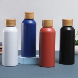 New cross-border 304 stainless steel vacuum tumbler, bamboo lid, small-mouth water cup, outdoor double-wall sports bottle, wholesale.