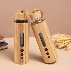 Factory-direct heat-resistant borosilicate glass cup with bamboo shell, simple and modern handle and lid, wholesale glass bottle