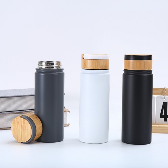 New 304 stainless steel vacuum thermos with handle and bamboo lid, double-layer vacuum space flask, outdoor sports hiking kettle, wholesale