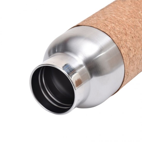 Cross-border 304 stainless steel thermos with bamboo-grain wooden lid, direct drinking hiking kettle, creative cork cloth cover sports water bottle