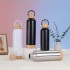 New bamboo-wood bottom and bamboo lid outdoor sports water bottle with plastic handle, portable water bottle, stainless steel vacuum thermos