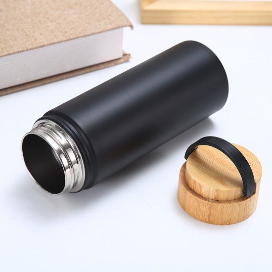 New 304 stainless steel vacuum thermos with handle and bamboo lid, double-layer vacuum space flask, outdoor sports hiking kettle, wholesale