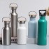 Stainless steel sports water bottle with bamboo and wooden lid, large-mouthed insulated mug, portable single-layer, wholesale for export.