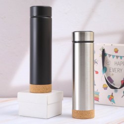 Factory direct supply, creative cork-bottomed stainless steel insulated tumbler, double-walled vacuum straight tumbler, business gift mug with tea strainer