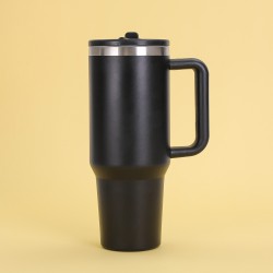 Cross-border 40oz second-generation car mug, 304 stainless steel double-layer vacuum insulated mug with foldable straw handle