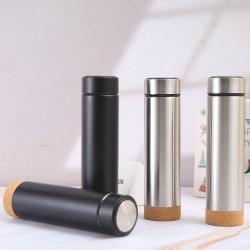 Factory direct supply, creative cork-bottomed stainless steel insulated tumbler, double-walled vacuum straight tumbler, business gift mug with tea strainer
