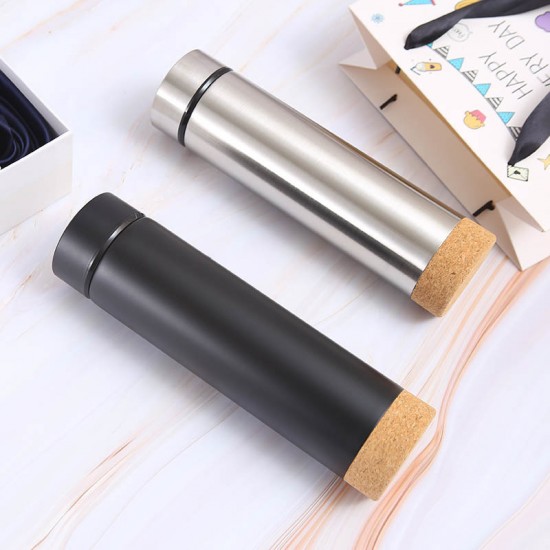 Factory direct supply, creative cork-bottomed stainless steel insulated tumbler, double-walled vacuum straight tumbler, business gift mug with tea strainer