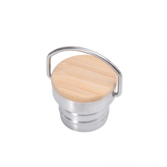 Cross-border 304 stainless steel thermos with bamboo-grain wooden lid, direct drinking hiking kettle, creative cork cloth cover sports water bottle